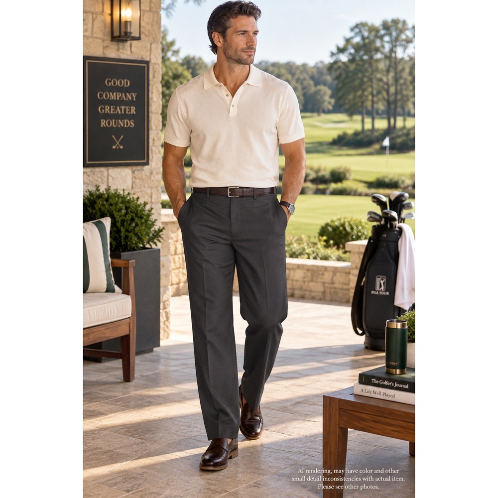 PGA Tour 38x32 Golf Pants Gray Flat Front Tailored Trousers Golfcore Preppy
